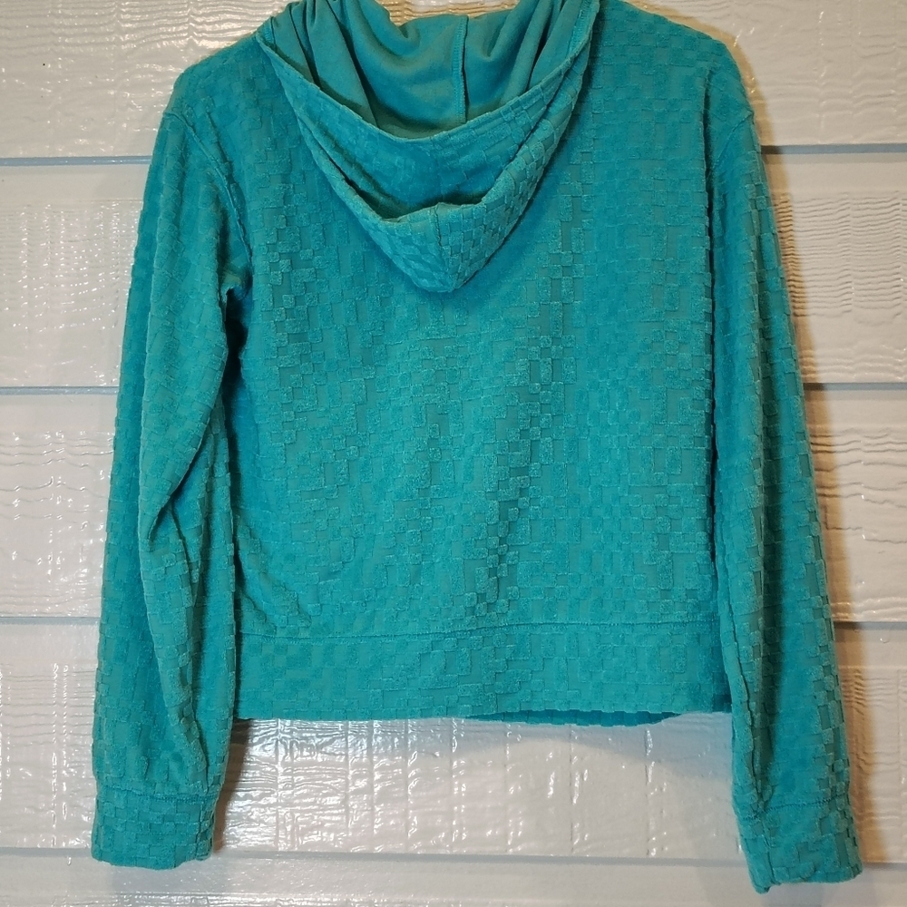 SO TOWEL TERRY ZIP HOODIE AQUA CHECK PRINT GIRLS SZ XL 14/16 COZY SOFT - Picture 3 of 4
